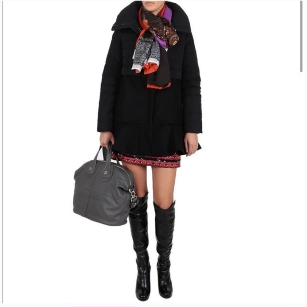 Moncler Rosier Jacket Coat Brushed Wool Down Padded Peplum Hem Black Authentic - Picture 2 of 13